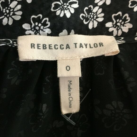 Rebecca Taylor Dress Womens Sz 0 Black White Floral Silk Long Sleeve Flowy Shift - Picture 7 of 11